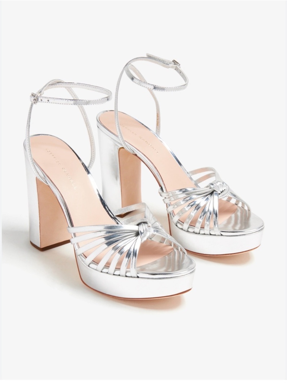 Loeffler Randall Rivka Silver Platform Sandal with Ankle Strap Size 7.5 NWT